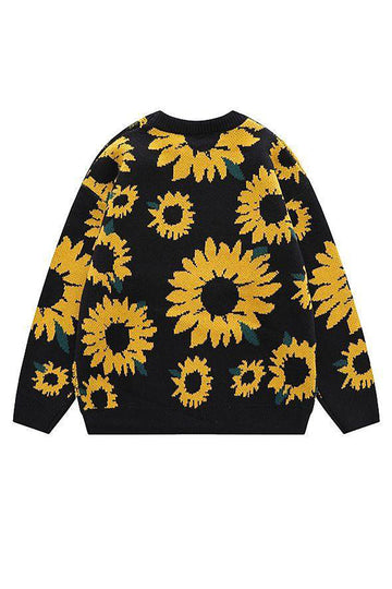 Round Neck Black Chrysanthemum Sweater